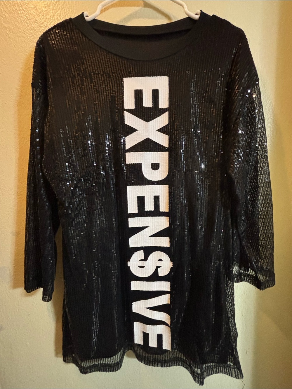 Black Sequin 'EXPENSIVE' Tunic Top/dress - Picture 3 of 9